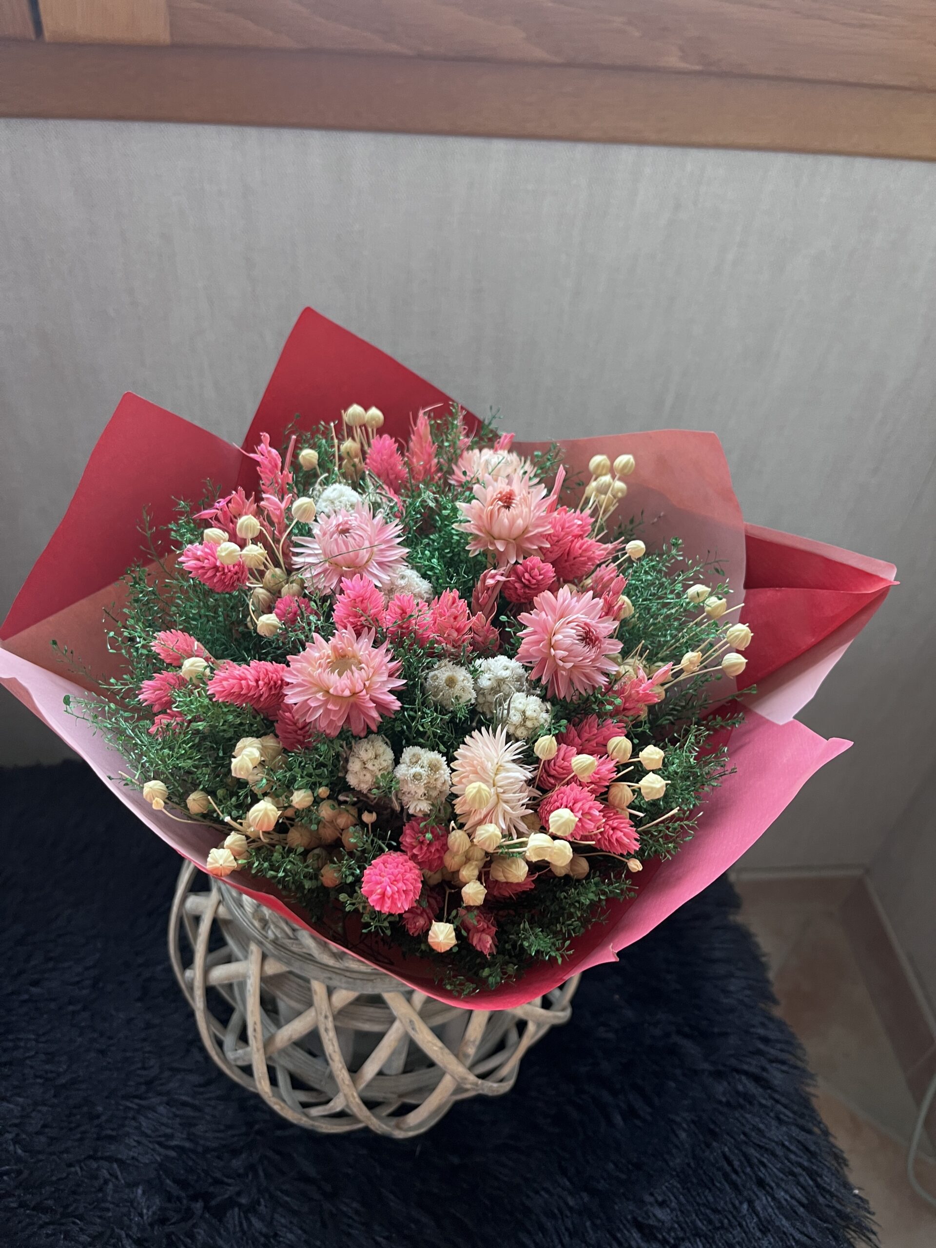 bouquet grand giardino rose ; Bouquets de fleurs séchés uniques et artisanales